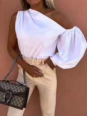 One Shoulder Puff Sleeve Blouse
