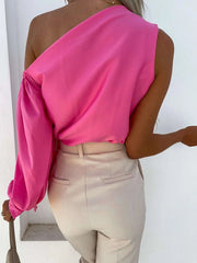 One Shoulder Puff Sleeve Blouse