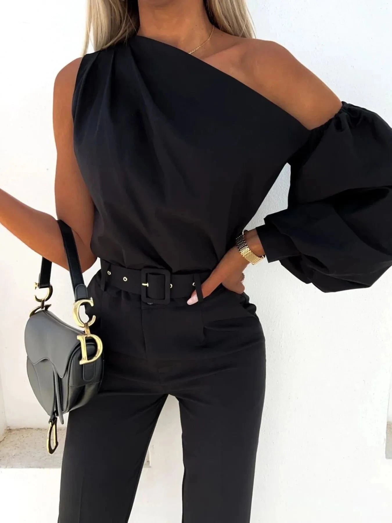 One Shoulder Puff Sleeve Blouse