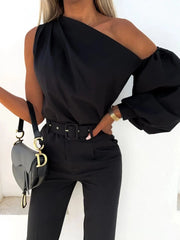 One Shoulder Puff Sleeve Blouse