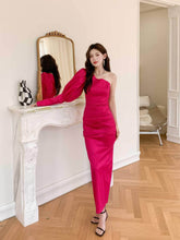 One-Shoulder Puff Sleeve Column Dress
