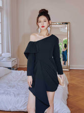 One Shoulder Ruffle Scuba Blazer Dress S / Black