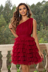 One-Shoulder Sleeveless Dress Red / XS