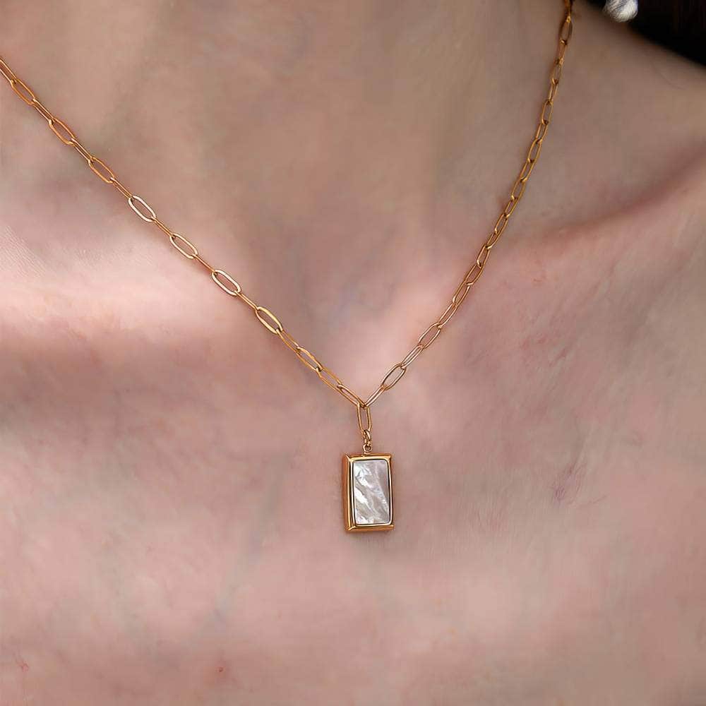 Opal Tablet Pendant Gold Necklace