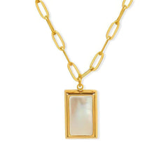 Opal Tablet Pendant Gold Necklace Gold / Clip On