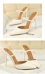 Open Back Pointy Toes Strap Slipper Stilettos
