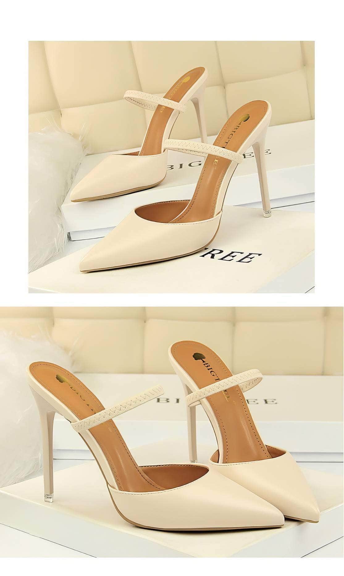 Open Back Pointy Toes Strap Slipper Stilettos