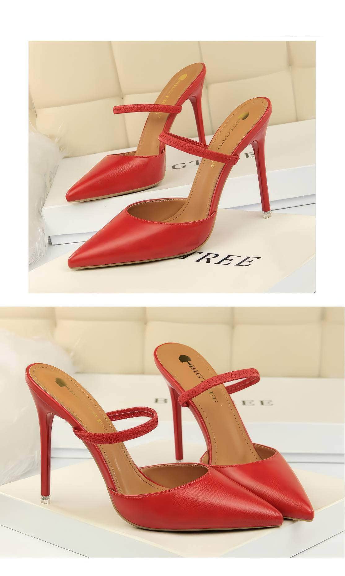 Open Back Pointy Toes Strap Slipper Stilettos