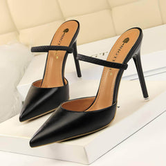 Open Back Pointy Toes Strap Slipper Stilettos EU 33 / Black / 10.5CM