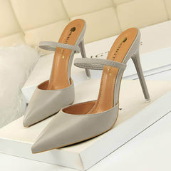 Open Back Pointy Toes Strap Slipper Stilettos EU 33 / Gray / 10.5CM