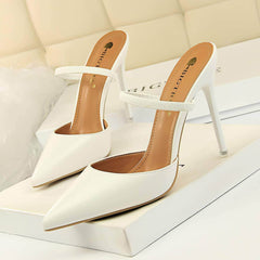 Open Back Pointy Toes Strap Slipper Stilettos EU 33 / White / 10.5CM