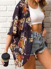 Open Front Half Sleeve Cover-Up Caramel / S/M