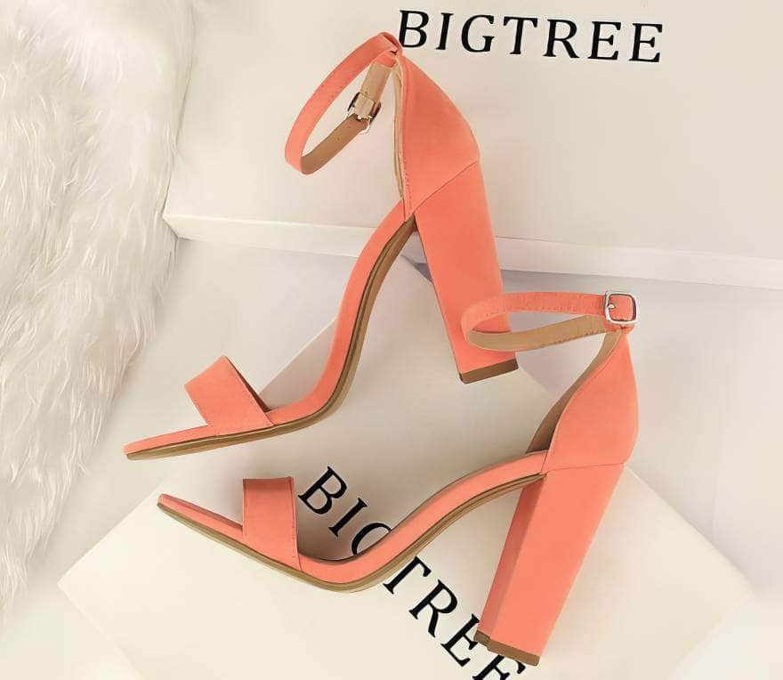 Open Toe Ankle Strap Block Heels