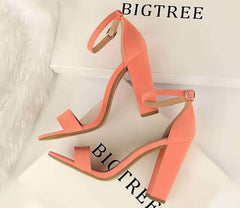 Open Toe Ankle Strap Block Heels