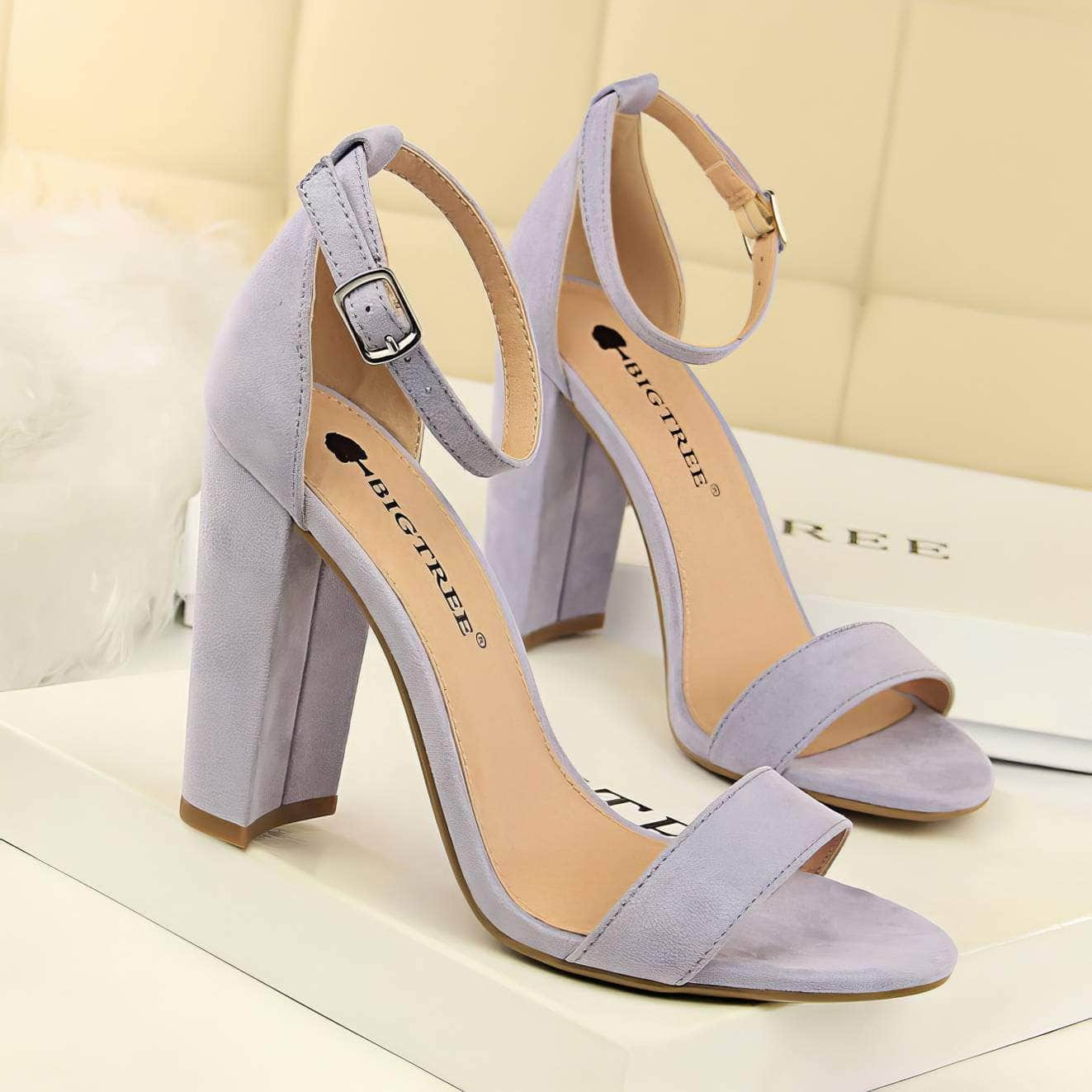 Open Toe Ankle Strap Block Heels
