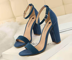 Open Toe Ankle Strap Block Heels EU 33 / Blue / 9.5CM