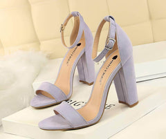 Open Toe Ankle Strap Block Heels EU 33 / Purple / 9.5CM