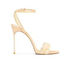 Open Toe Ankle Strap Scrunchie Ruffled Heels EU 33 / PeachPuff / 6CM