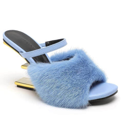 Open Toe Hairy Hedged Heels EU 33 / Blue / 7.5CM