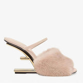 Open Toe Hairy Hedged Heels EU 33 / Misty Rose / 7.5CM
