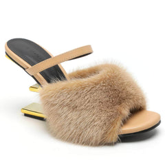 Open Toe Hairy Hedged Heels EU 33 / Tan / 7.5CM