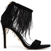 Open Toe Tassel Feather Heels EU 33 / Black / 7.5CM