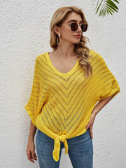 Openwork Batwing Sleeve Cover-Up True Yellow / S