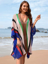 Openwork Color Block Plunge Cover-Up Royal Blue / One Size