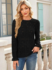 Openwork Flounce Sleeve Top
