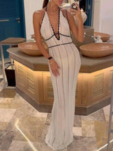 Openwork Halter Neck Maxi Sweater Dress White / S