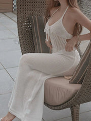 Openwork Halter Neck Sweater Maxi Dress