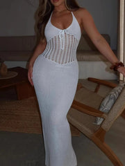 Openwork Halter Neck Sweater Maxi Dress