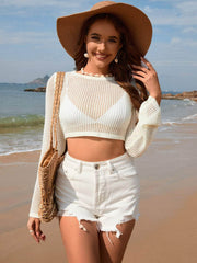 Openwork Long Sleeve Cover-Up White / S