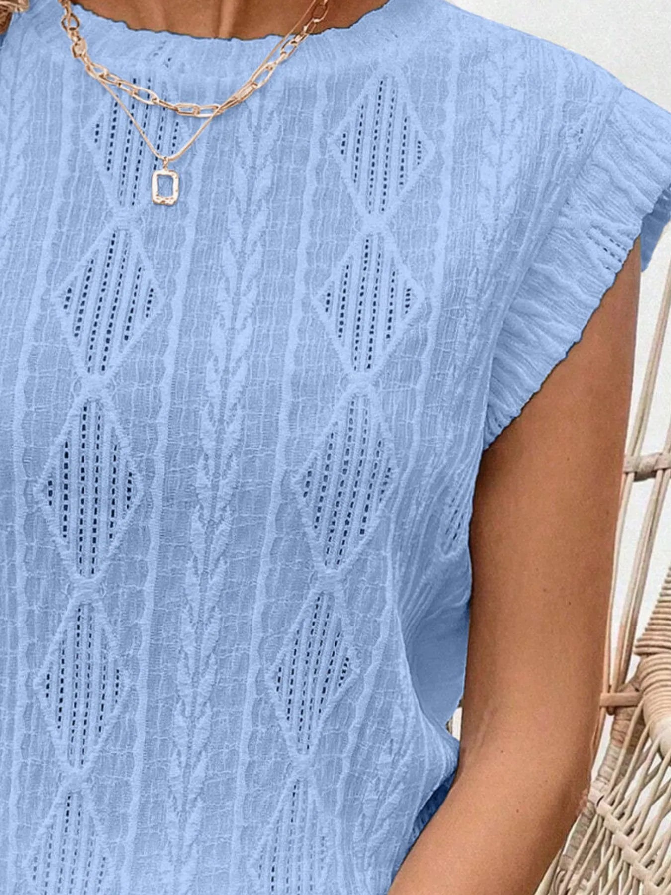 Openwork Round Neck Top