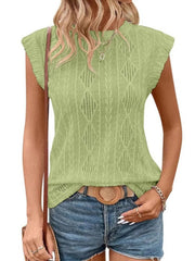 Openwork Round Neck Top Bud Green / S
