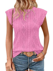 Openwork Round Neck Top Peach Pink / S