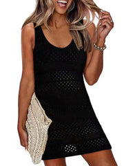 Openwork Scoop Neck Cover Up Black / S
