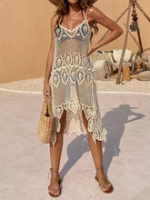 Openwork Scoop Neck Spaghetti Strap Cover-Up Dress Beige / One Size