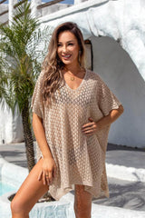 Openwork Slit Scoop Neck Cover Up Sand / One Size