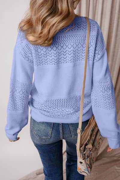 Openwork V-Neck Long Sleeve Sweater