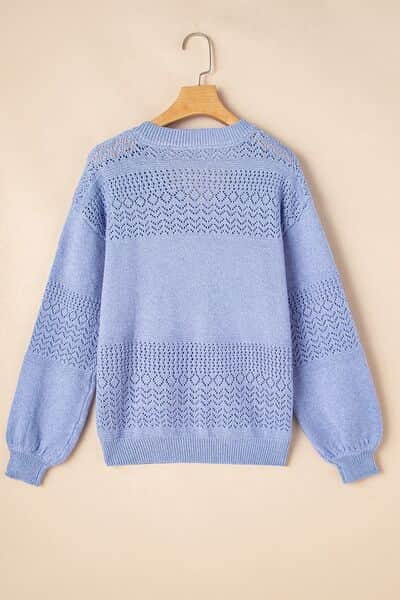 Openwork V-Neck Long Sleeve Sweater