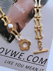 Orchid Charm Pearl Accented Floral Deco Necklace Gold / Necklace