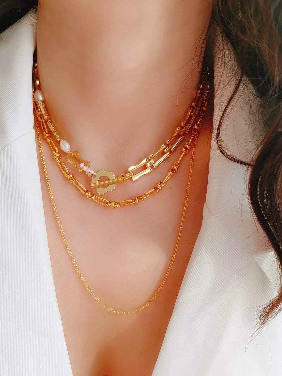 Orchid Charm Pearl Accented Floral Deco Necklace Gold / Necklace