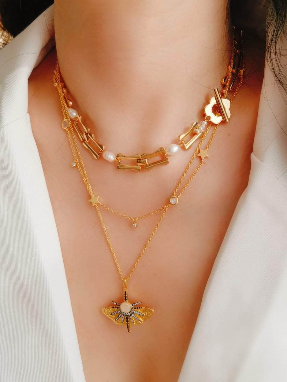 Orchid Charm Pearl Accented Floral Deco Necklace Gold / Necklace