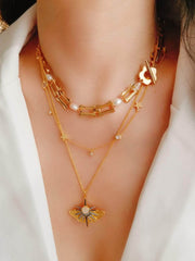 Orchid Charm Pearl Accented Floral Deco Necklace Gold / Necklace