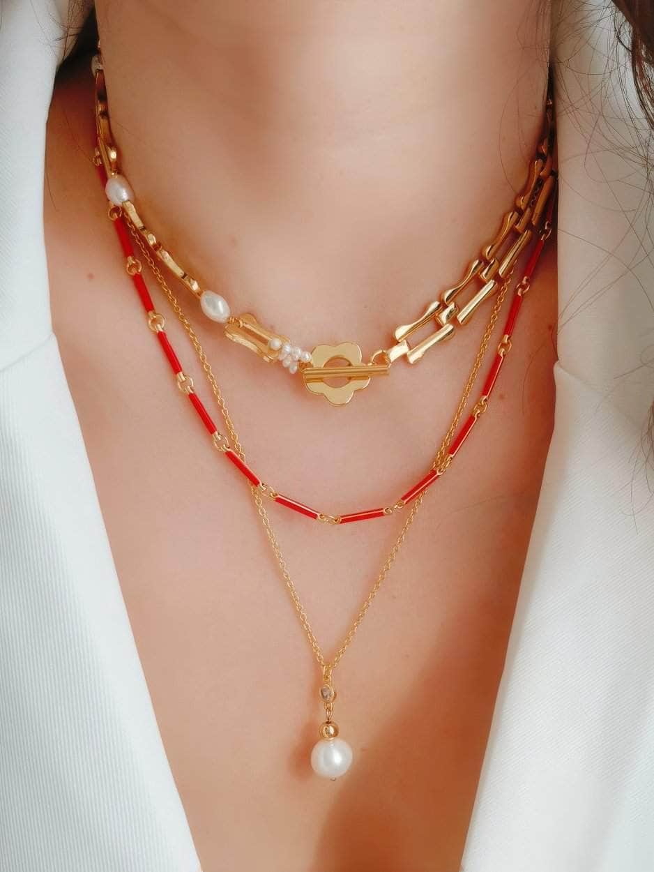 Orchid Charm Pearl Accented Floral Deco Necklace Gold / Necklace