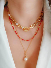 Orchid Charm Pearl Accented Floral Deco Necklace Gold / Necklace