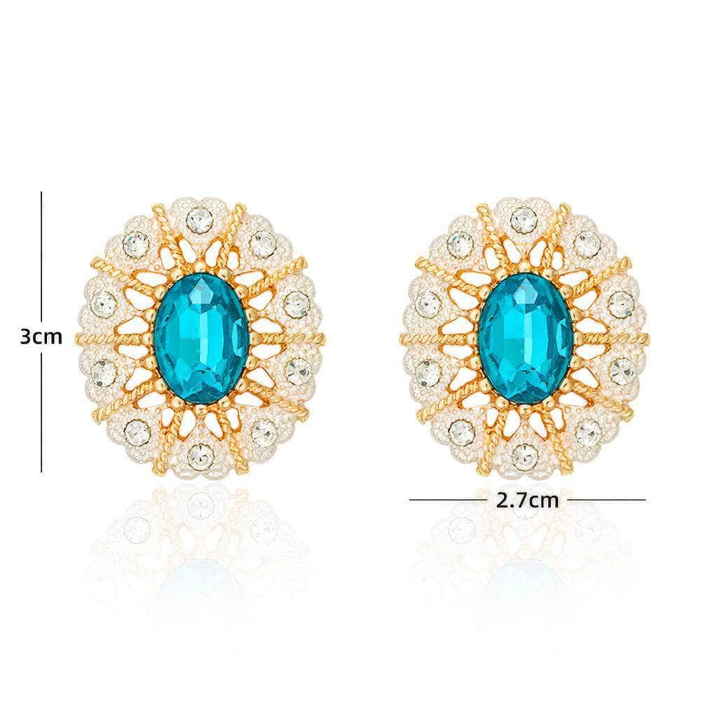 Oval-Shaped Rhinestone Swiss Stone Statement Stud Earrings