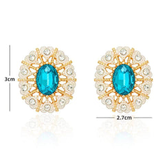 Oval-Shaped Rhinestone Swiss Stone Statement Stud Earrings