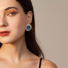 Oval-Shaped Rhinestone Swiss Stone Statement Stud Earrings